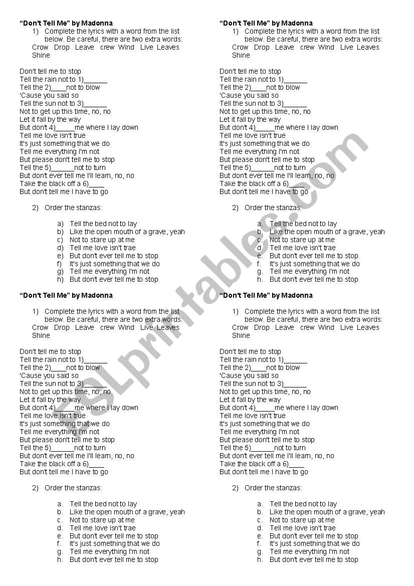 Don`t tell me- Madonna worksheet